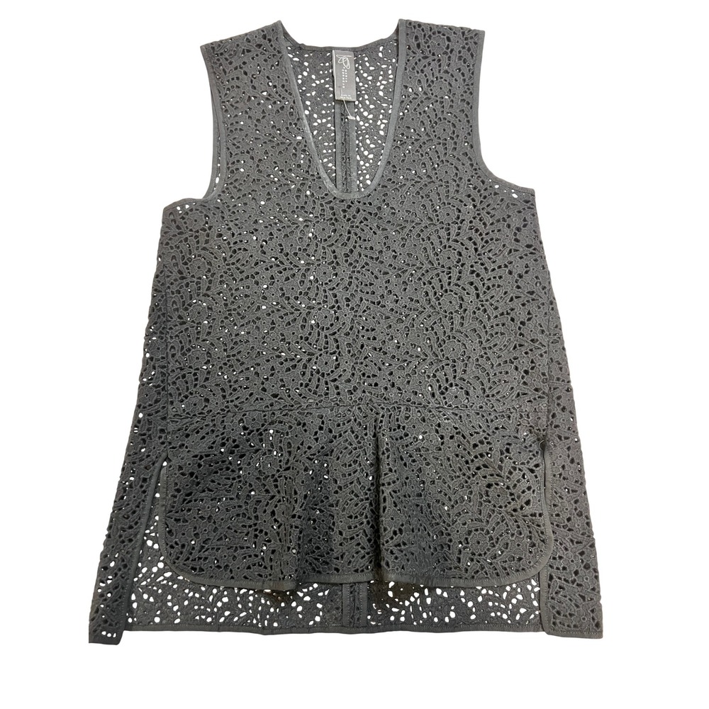 Zero + Maria Cornejo Eyelet Lace Top Womens 2 Black Excellent V-Neck Peplum
